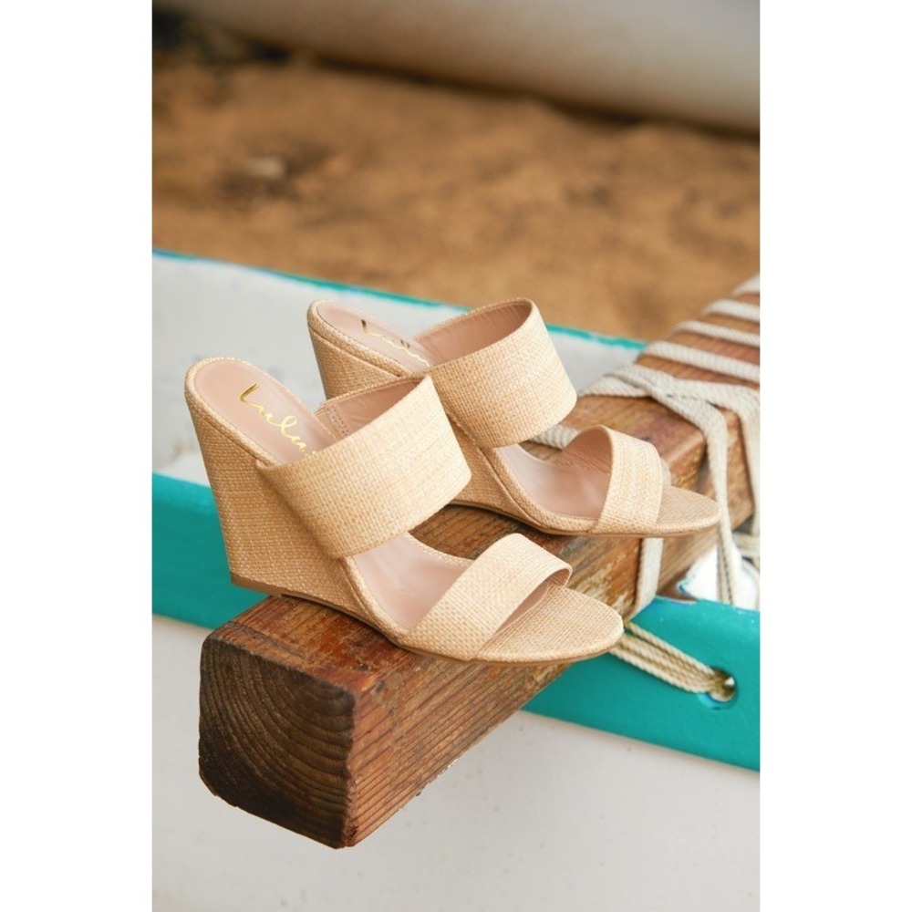 Lulus Biava Natural Raffia Wedge Sandals Beige - Size 8